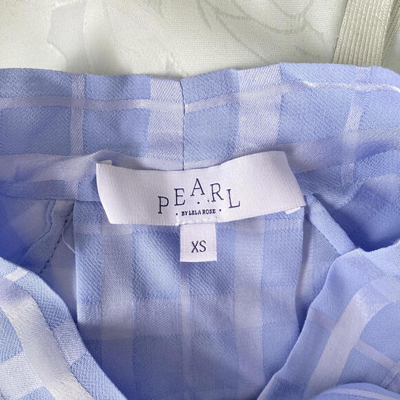 Pearl By Lela Rose Womens Long‎ Sleeve V Neck Blouse Blue Size XS Neck Tie - Picture 4 of 5